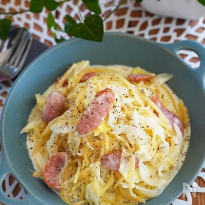 フライパンdeウインナーとキャベツの濃厚和風クリームパスタ