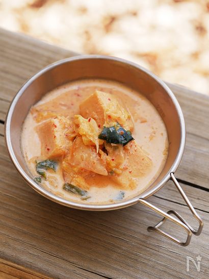 高野豆腐入りキムチ豆乳スープ