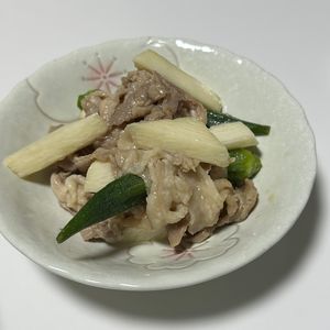 しんやの作ってみた!投稿(夏バテ予防に♪カリっと豚こまとオクラと長芋の旨ぽんマリネ)