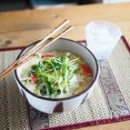 豆苗たっぷり！ふわふわ卵にゅうめん（キッチンバサミ使用）