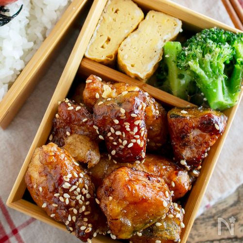 冷めてもしっとり♪【鶏むねとかぼちゃの唐揚げ甘辛あん】