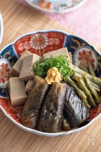 【なす、いんげん、高野豆腐の煮もの】ほっと落ち着く♪