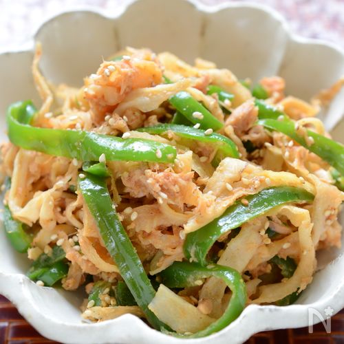 食感◎【切干大根とピーマンの韓国風ツナ和え】簡単&節約!