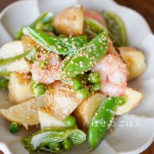 レンジで♪『えびと春野菜の和風マヨの温サラダ♪♪』