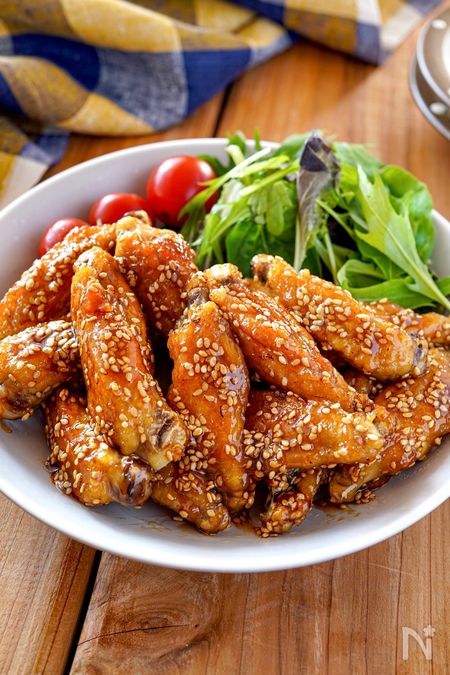 【手羽中の甘辛ごま揚げ】揚げずに簡単！カリッと香ばしい♡