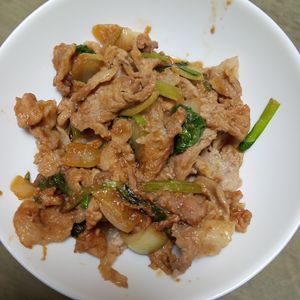 鶏皮坊主の作ってみた!投稿(【豚こま、新玉ねぎ、小松菜のスタミナ焼き】安旨くてやわらかい)