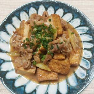 よっこの作ってみた!投稿(厚揚げと豚肉のすき焼き風炒め)