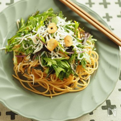 さっとできちゃう！しらすと水菜のペペロンチーノ