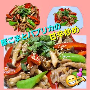 サトちゃんの作ってみた!投稿(季節の変わり目に！【豚こまとエリンギとパプリカの甘辛炒め】)