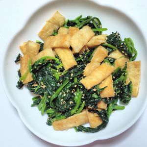 ふうかの作ってみた!投稿(［作り置き］ほうれん草と焼き油揚げのおひたし)