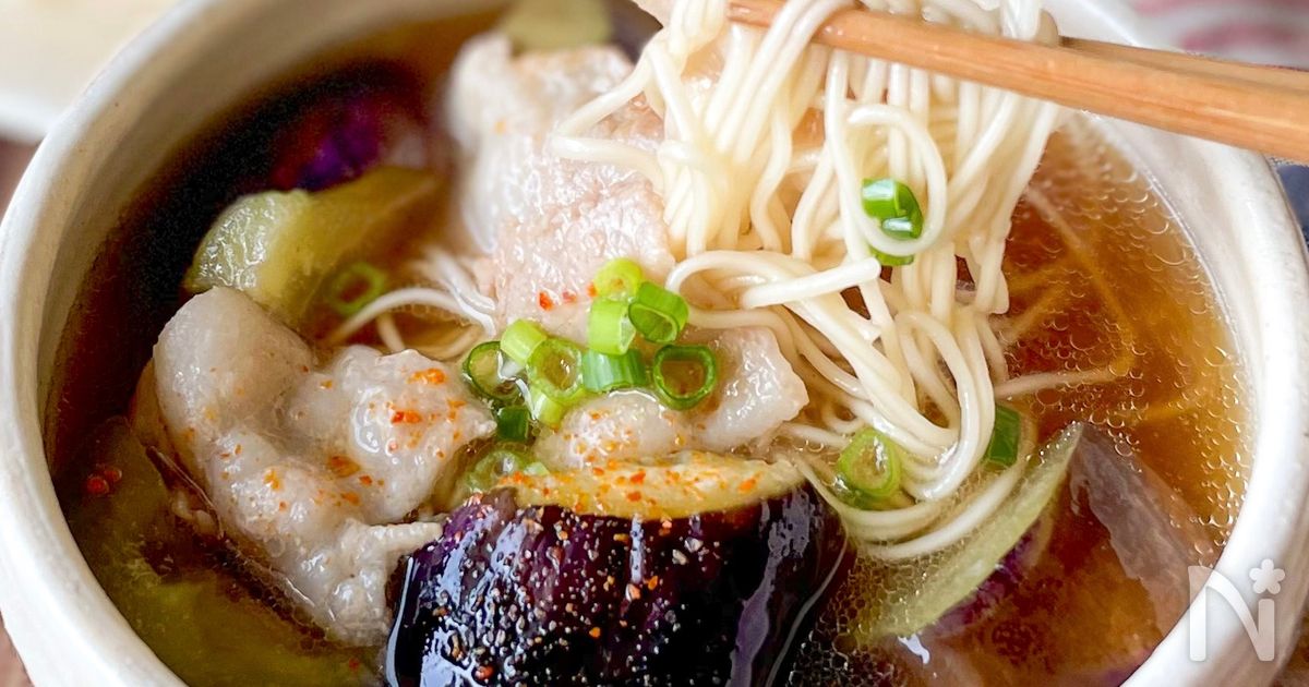 茄子と豚肉の旨だれそうめん
