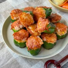 【くしゅくしゅチーズピーマンの肉詰め】節約/かさまし
