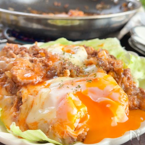 【ワンパン!ロコモロ丼】10分で完成!卵とチーズとろ〜り