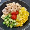 楽ラク手抜キッチン🐶🐾の作ってみた!投稿(息子が完食!豚と夏野菜のぶっかけうどん)