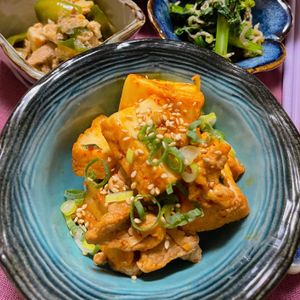 633toの作ってみた!投稿(厚揚げでボリューム満点‼︎『厚揚げ豚キムチ』ご飯も進む♡)