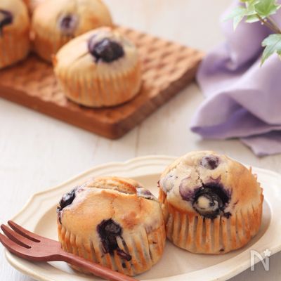 ブルーベリーの米粉マフィン/しっとりもちもち!混ぜて焼くだけ
