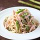 レンジで簡単！魚ニソとアスパラもやしのピリ辛煮びたし