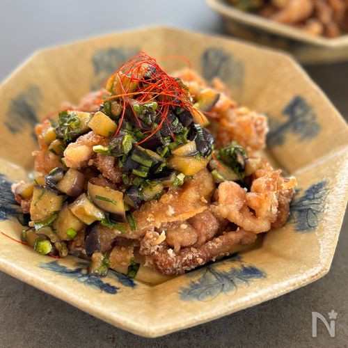 タレが主役！なすニラだれの【やみつき豚こま唐揚げ】