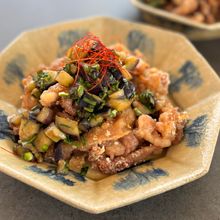 タレが主役!なすニラだれの【やみつき豚こま唐揚げ】