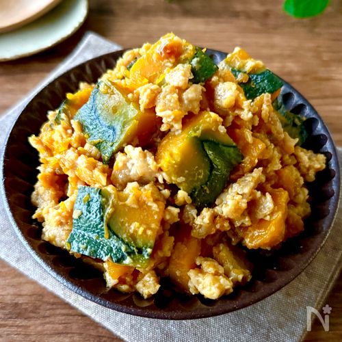 レンジで10分！【かぼちゃのそぼろ煮】甘辛味でご飯がすすむ♪