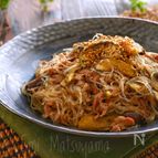 【らくレピ】レンジで＊なすと豚こまのチャプチェ風＊戻し不要