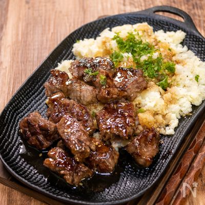 和風コロコロステーキとマッシュポテト
