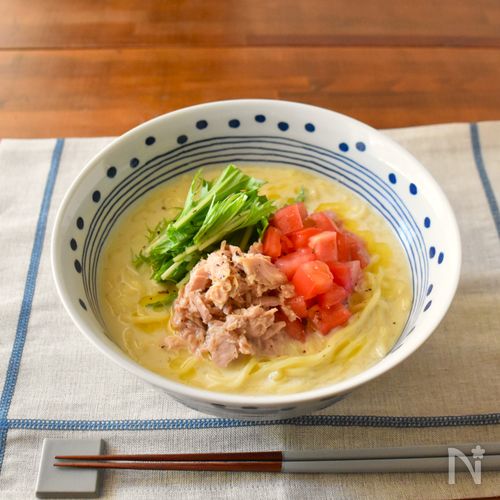 豆乳スープの冷やしトマツナ麺