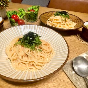 グリーンラテの作ってみた!投稿(【明太子の濃厚クリームパスタ】フライパンひとつで超簡単♪)