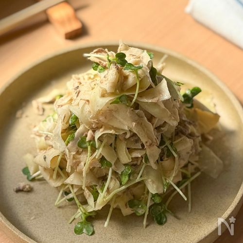 お家に余りがちなサバ缶で！大根ひらひらサラダ