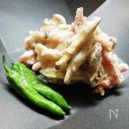 お弁当に〜かつお節で秋の味覚inスパムのかき揚げ〜