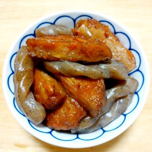 よっこの作ってみた!投稿(野菜揚とねじりこんにゃくの甘辛煮【#作り置き #レンジ】)