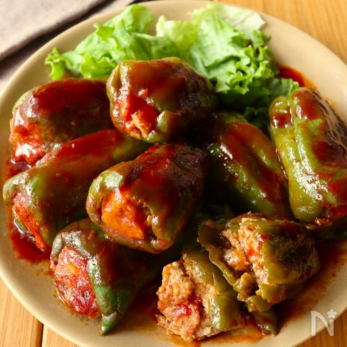 レンジで簡単【ジュワ旨♩ピーマン肉詰め】ポリ袋で楽チン成形◎