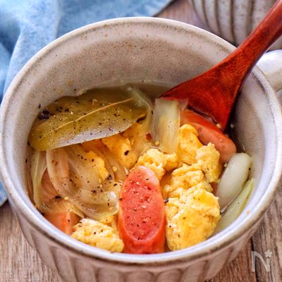 レンジで簡単!新玉ねぎと卵のポトフ風♩レンジで作る即席スープ