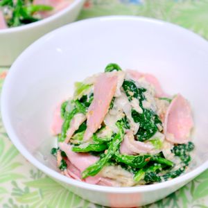 まゆの作ってみた!投稿(新玉ねぎとほうれん草の《だしマヨ♡胡麻和え》)