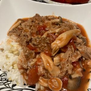 すみれの作ってみた!投稿(濃厚!豚肉ときのこのトマトハヤシ《煮込み時間たったの5分♪》)