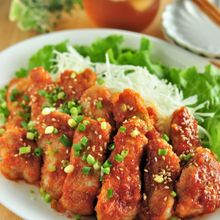下味マヨでやわらかい♪豚ロース厚切り肉のヤンニョム風