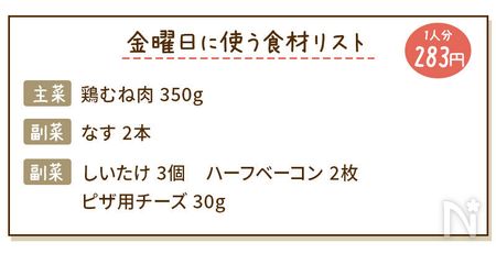 絶品とりマヨと蒸しなすの中華南蛮献立の食材リスト
