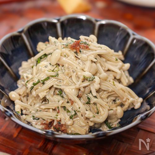 レンチンで簡単副菜！えのきと大葉のマヨ梅合え！もう1品に！