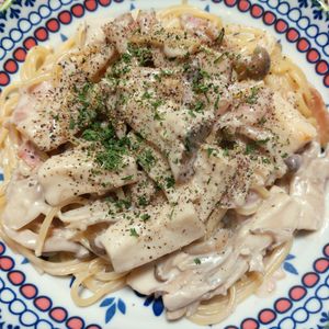 よっこの作ってみた!投稿(【きのこのクリームパスタ】白だしで絶品／ワンパンで簡単！)