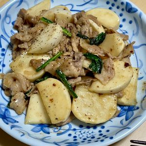 kamochiの作ってみた!投稿(かぶと豚こまのガリバタ旨ぽん炒め)