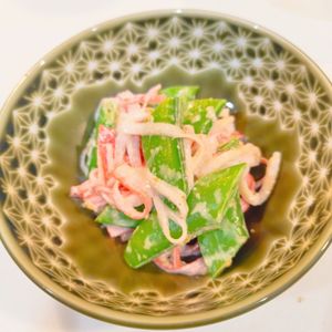 ためぽちの作ってみた!投稿(【スナップエンドウとカニカマのごまマヨサラダ】後一品に！)