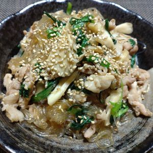 こばぴいの作ってみた!投稿(【ワンパン！豚肉とニラきのこの春雨オイスター炒め】時短で簡単)