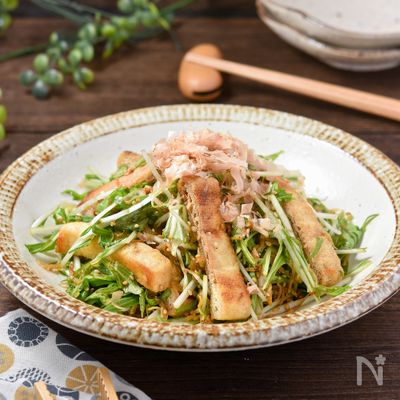 ヘルシーな和風サラダ【水菜と油揚げのじゃこぽんサラダ】