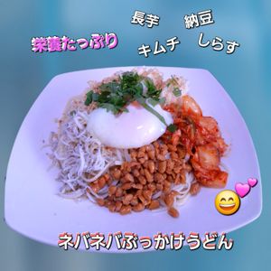 サトちゃんの作ってみた!投稿(夏のランチに！栄養たっぷり！ネバネバぶっかけうどん)