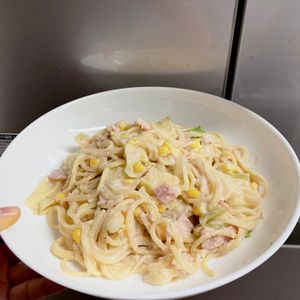 ケの作ってみた!投稿(めちゃ旨！！『キャベツとベーコンのツナクリームパスタ』)
