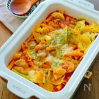 ホットプレートで！鶏肉とキャベツのコク旨トマトチーズペンネ