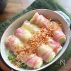 レンジで簡単！ねぎ巻きベーコンのとろ〜りおかかマヨチーズ