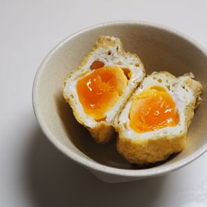 かのの作ってみた!投稿(半熟仕立ての巾着卵。)