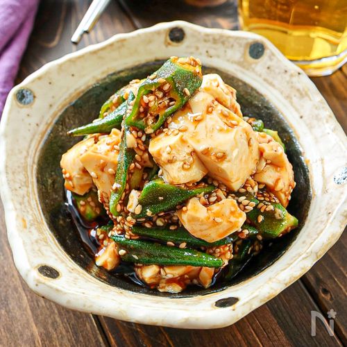 【レンジだけ！韓国風豆腐とオクラのやみつきナムル】簡単♡