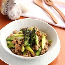 アスパラのひき肉炒め